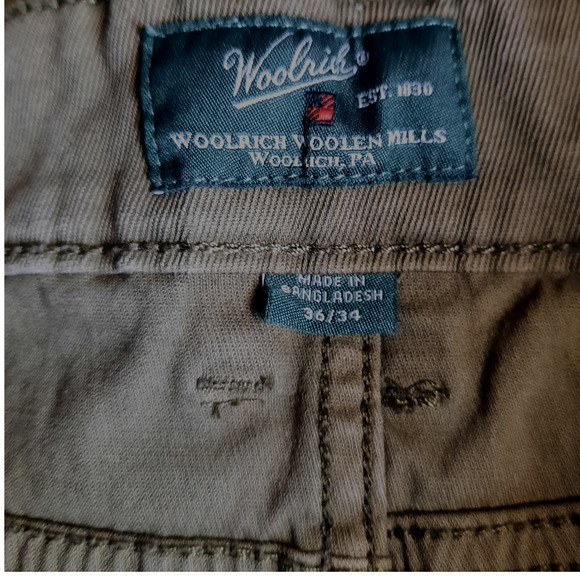 WOOLRICH MEN'S GREEN COTTON STRAIGHT LEG ZIP POCKETS UTILITY CHINO PANTS 36X34 - Picture 6 of 8